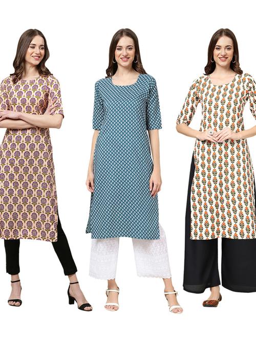 pack of 3 printed straight kurta - 19402098 - Very Small Image - 1
