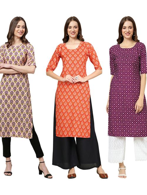 pack of 3 printed straight kurta - 19402099 - Very Small Image - 1