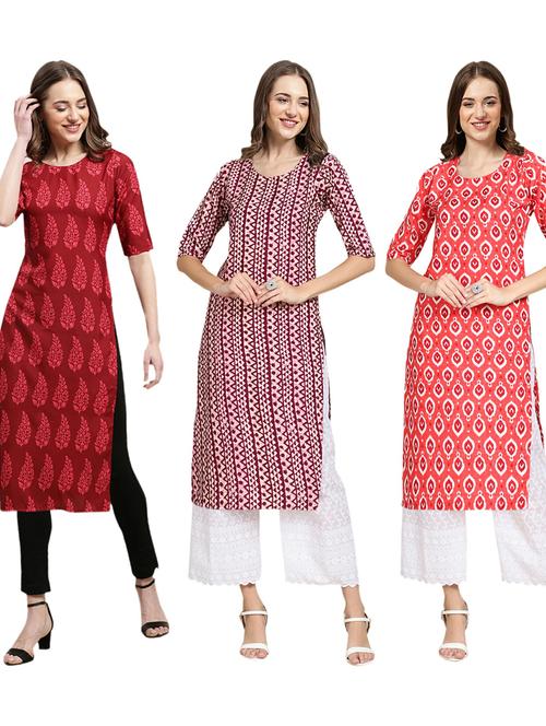 pack of 3 printed straight kurta - 19402112 - Very Small Image - 1