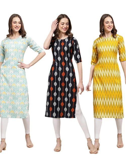 pack of 3 printed straight kurta - 19402130 - Very Small Image - 1