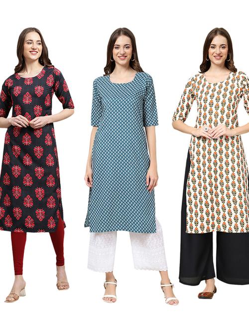 pack of 3 printed straight kurta - 19402138 - Very Small Image - 1