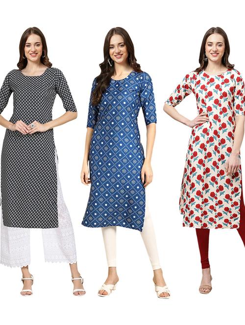 pack of 3 printed straight kurta - 19402150 - Very Small Image - 1