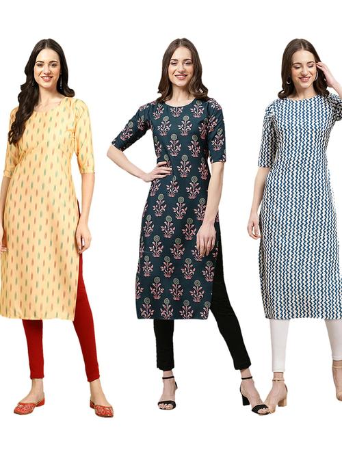 pack of 3 printed straight kurta - 19402173 - Very Small Image - 1