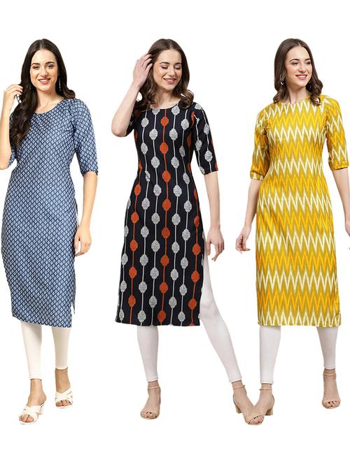 pack of 3 printed straight kurta - 19402184 - Very Small Image - 1