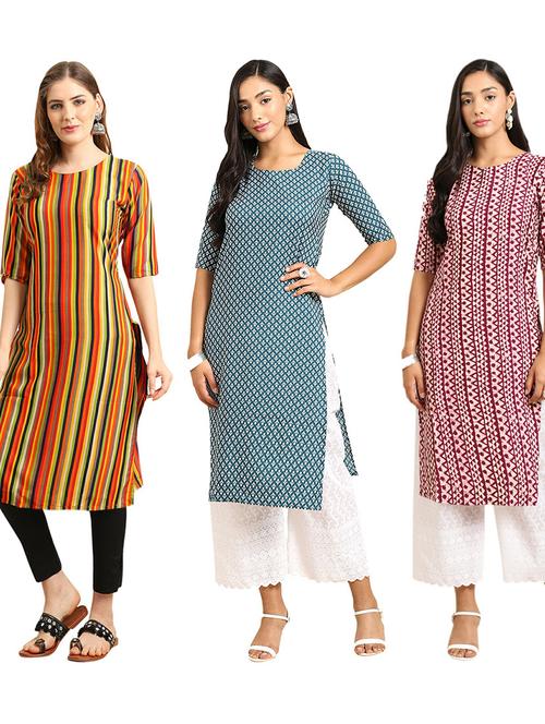 pack of 3 printed straight kurta - 19402375 - Very Small Image - 1