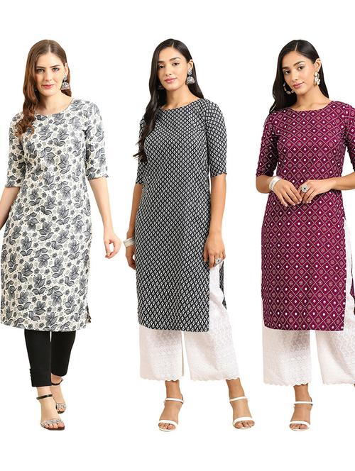 pack of 3 printed straight kurta - 19402379 - Very Small Image - 1