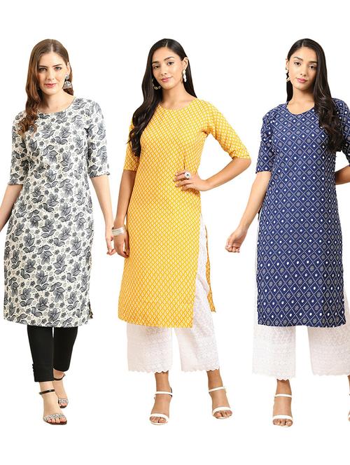 pack of 3 printed straight kurta - 19402380 - Very Small Image - 1