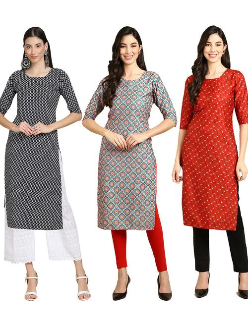 pack of 3 printed straight kurta - 19402421 - Very Small Image - 1