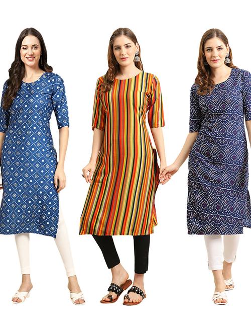 pack of 3 printed straight kurta - 19402503 - Very Small Image - 1