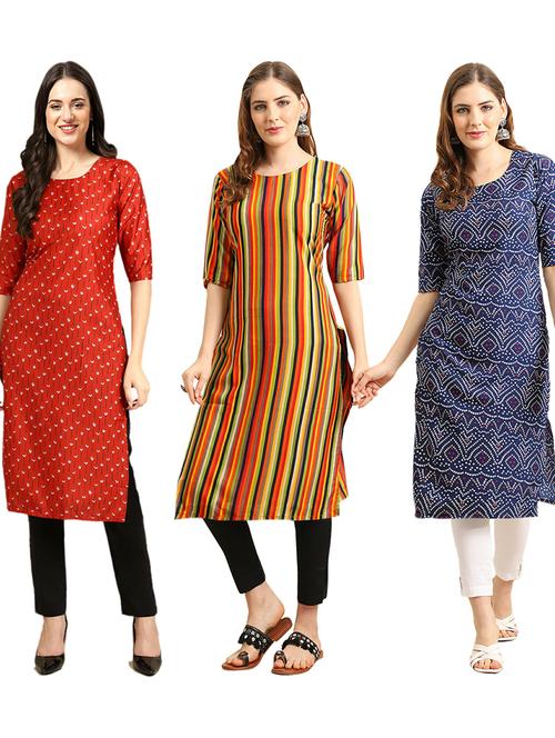 pack of 3 printed straight kurta - 19402557 - Very Small Image - 1