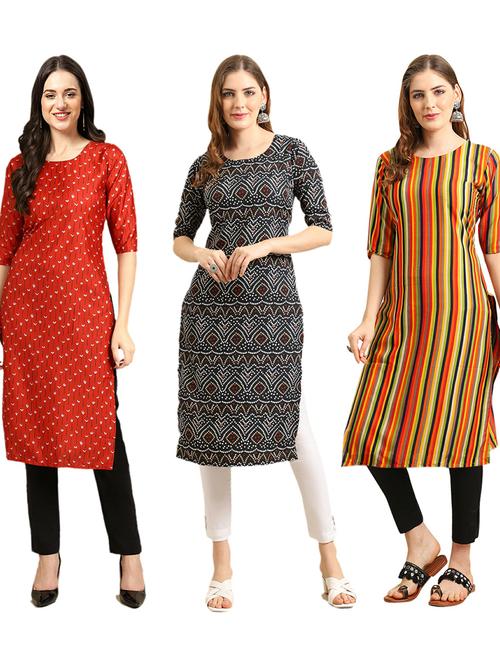 pack of 3 printed straight kurta - 19402559 - Very Small Image - 1