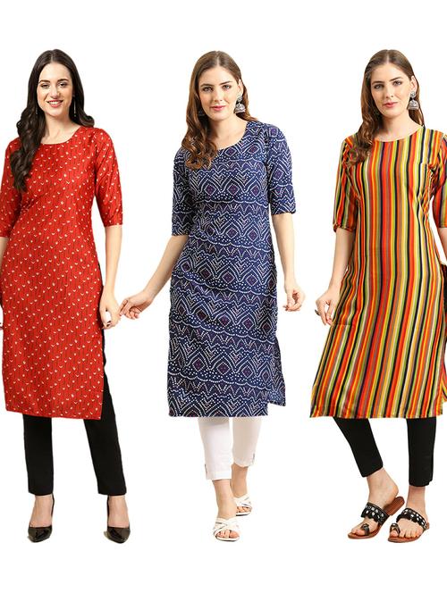 pack of 3 printed straight kurta - 19402561 - Very Small Image - 1