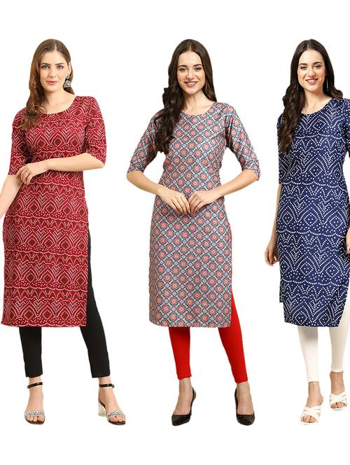 pack of 3 printed straight kurta - 19402576 - Very Small Image - 1