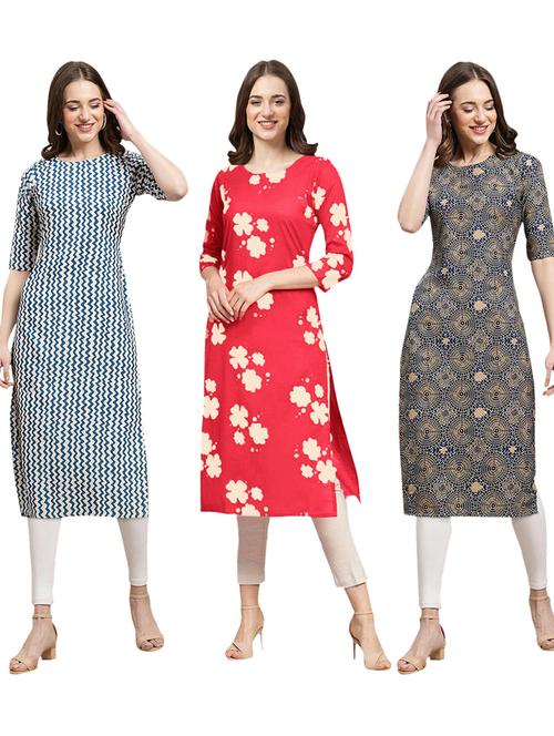 pack of 3 printed straight kurta - 19402596 - Very Small Image - 1