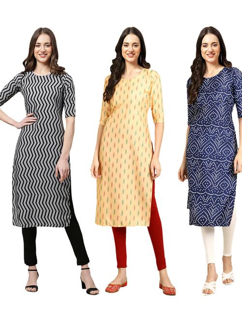 pack of 3 printed straight kurta - 19402616 - Very Small Image - 1