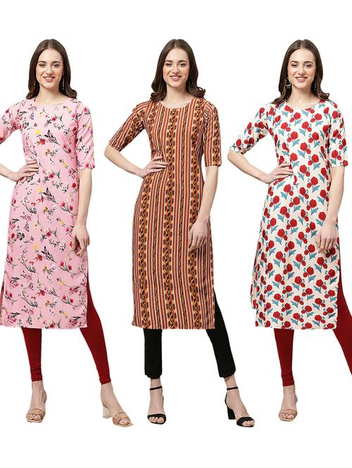 pack of 3 printed straight kurta - 19402628 - Very Small Image - 1