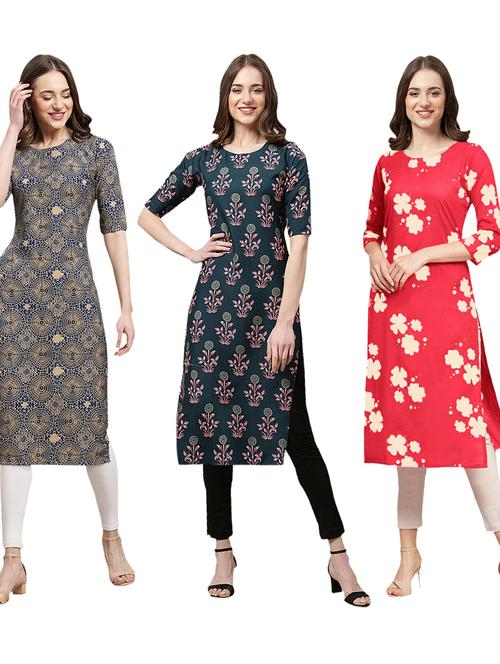 pack of 3 printed straight kurta - 19402635 - Very Small Image - 1