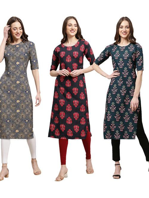pack of 3 printed straight kurta - 19402637 - Very Small Image - 1