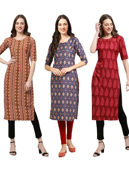 pack of 3 printed straight kurta - 19402648 - Very Small Image - 1