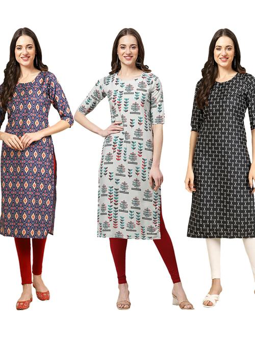 pack of 3 printed straight kurta - 19402659 - Very Small Image - 1