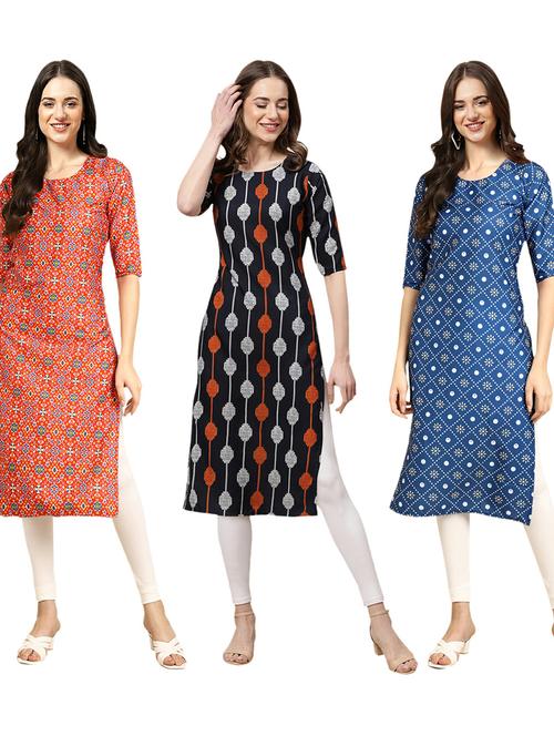 pack of 3 printed straight kurta - 19402672 - Very Small Image - 1