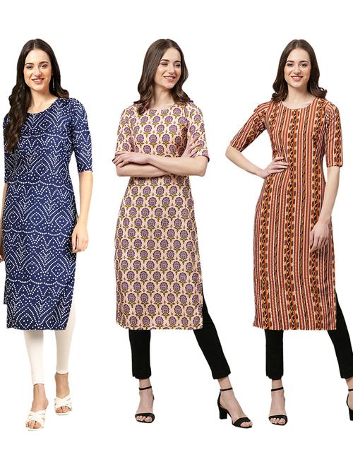 pack of 3 printed straight kurta - 19402674 - Very Small Image - 1