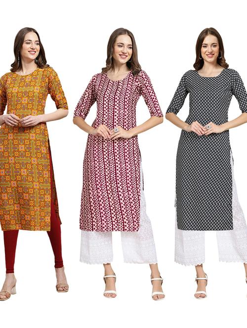 pack of 3 printed straight kurta - 19402718 - Very Small Image - 1