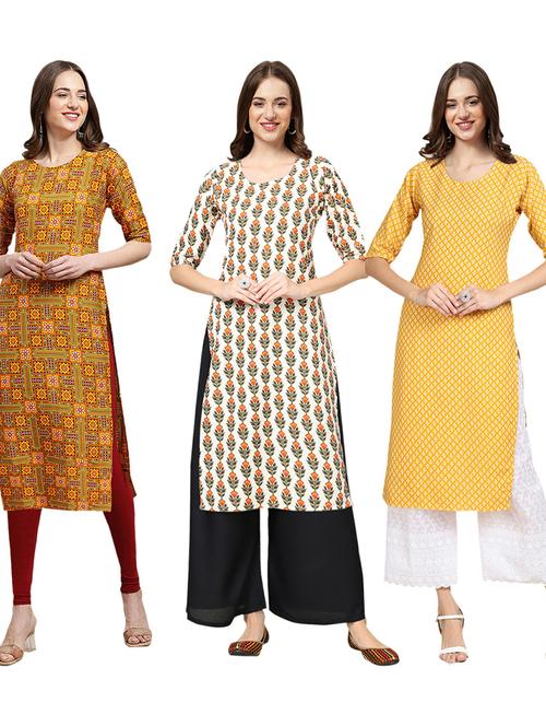 pack of 3 printed straight kurta - 19402719 - Very Small Image - 1