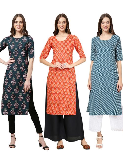 pack of 3 printed straight kurta - 19402724 - Very Small Image - 1