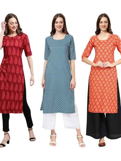 pack of 3 printed straight kurta - 19402729 - Very Small Image - 1