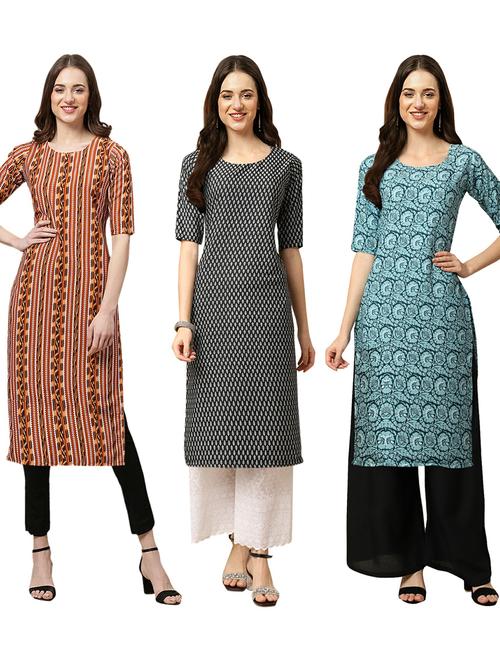 pack of 3 printed straight kurta - 19402752 - Very Small Image - 1