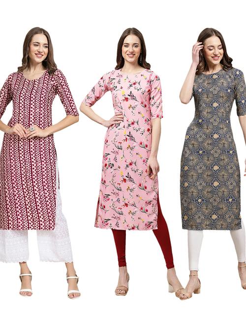 pack of 3 printed straight kurta - 19402760 - Very Small Image - 1