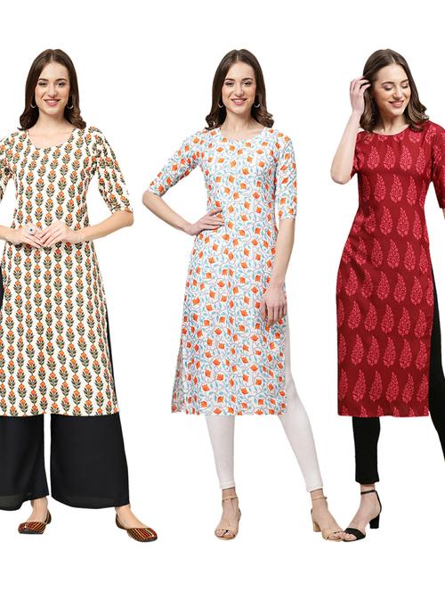 pack of 3 printed straight kurta - 19402775 - Very Small Image - 1