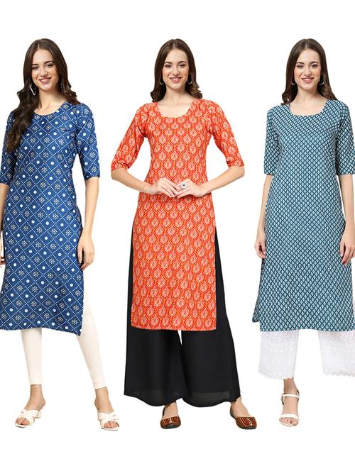 pack of 3 printed straight kurta - 19402779 - Very Small Image - 1