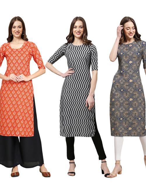 pack of 3 printed straight kurta - 19402782 - Very Small Image - 1
