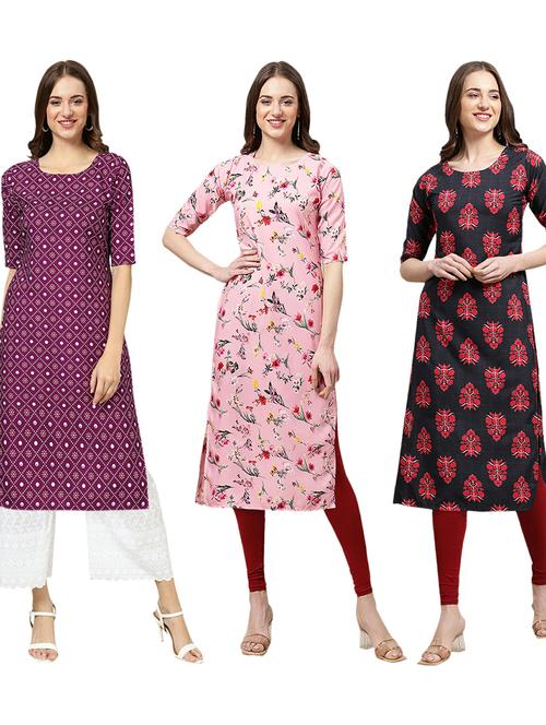 pack of 3 printed straight kurta - 19402784 - Very Small Image - 1