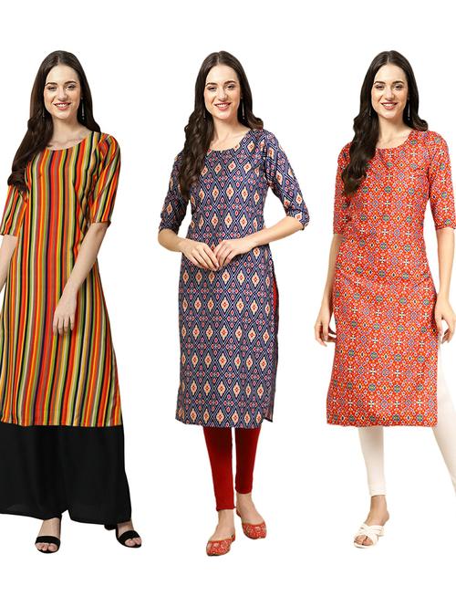 pack of 3 printed straight kurta - 19402788 - Very Small Image - 1