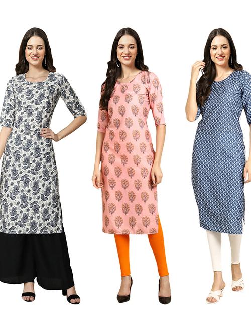 pack of 3 printed straight kurta - 19402790 - Very Small Image - 1