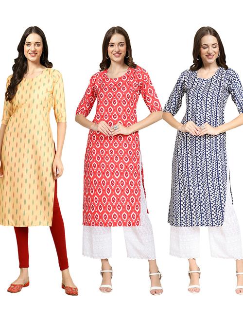 pack of 3 printed straight kurta - 19402795 - Very Small Image - 1