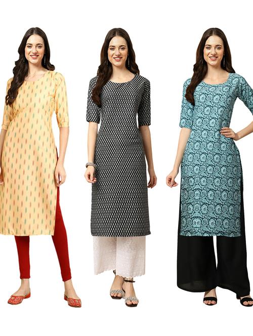 pack of 3 printed straight kurta - 19402797 - Very Small Image - 1