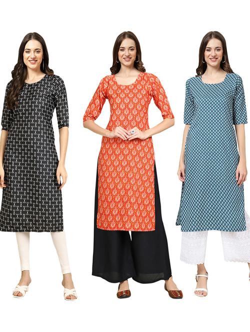 pack of 3 multi colored straight kurta - 19402800 - Very Small Image - 1