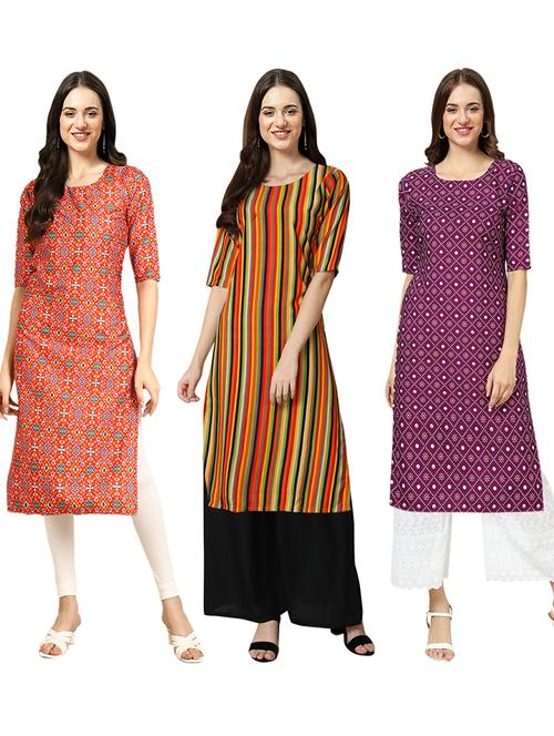 pack of 3 multi colored straight kurta - 19402801 - Very Small Image - 1