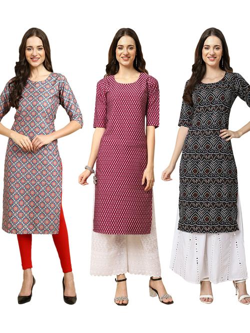 pack of 3 multi colored straight kurta - 19402820 - Very Small Image - 1