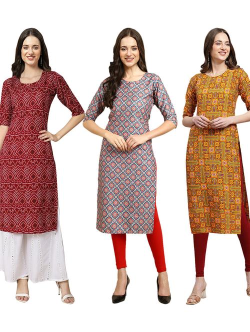 pack of 3 multi colored straight kurta - 19402827 - Very Small Image - 1
