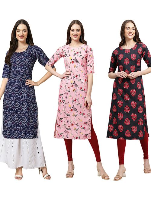 pack of 3 multi colored straight kurta - 19402829 - Very Small Image - 1