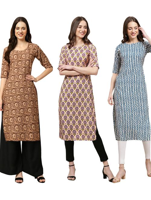 pack of 3 multi colored straight kurta - 19402841 - Very Small Image - 1