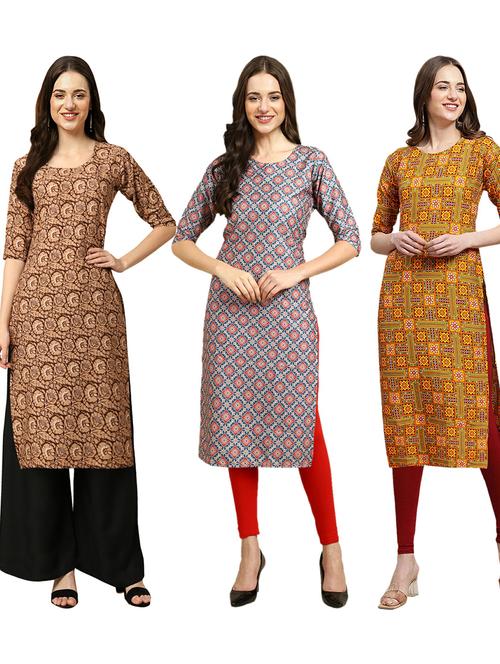 pack of 3 multi colored straight kurta - 19402842 - Very Small Image - 1