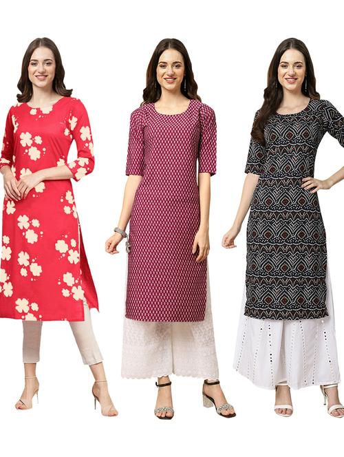 pack of 3 multi colored straight kurta - 19402844 - Very Small Image - 1
