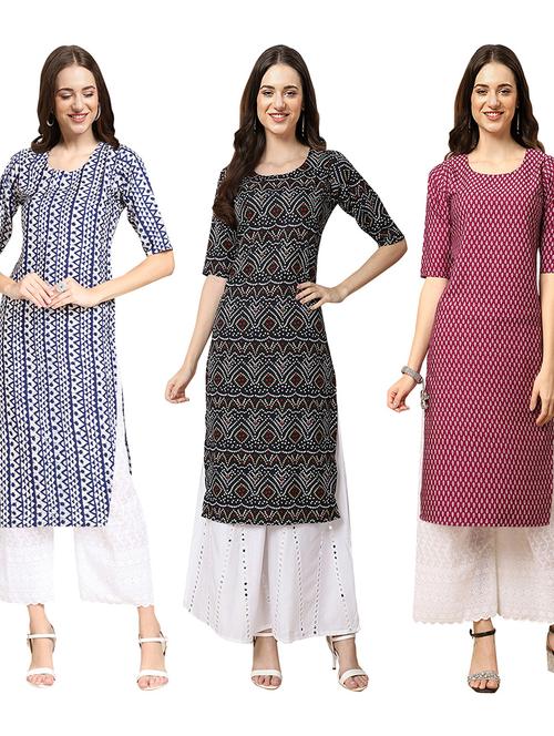 pack of 3 multi colored straight kurta - 19402858 - Very Small Image - 1