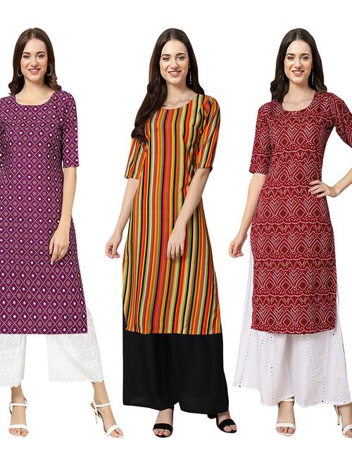 pack of 3 multi colored straight kurta - 19402888 - Very Small Image - 1
